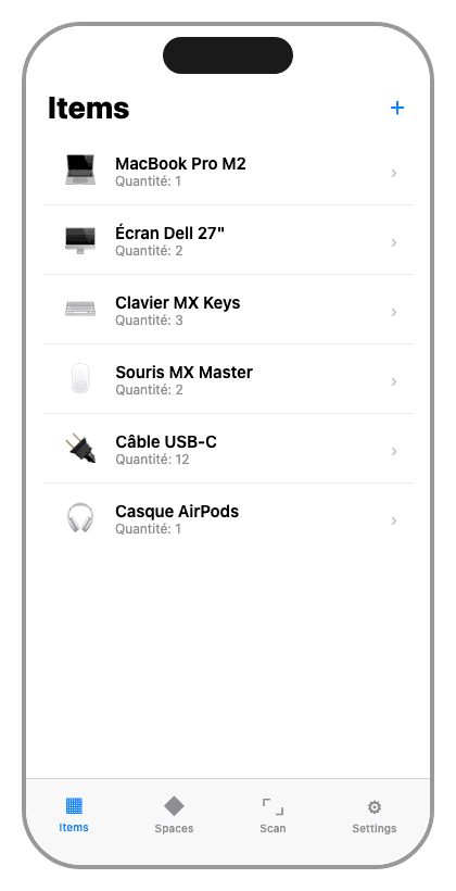 RunYourStock - Liste d'objets avec photos
